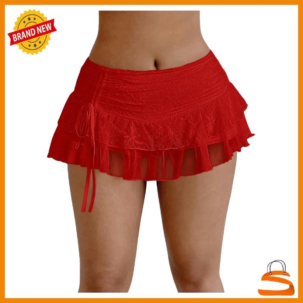 Lace Ruffle Mini Skirt Low Rise Ruched Y2K Style